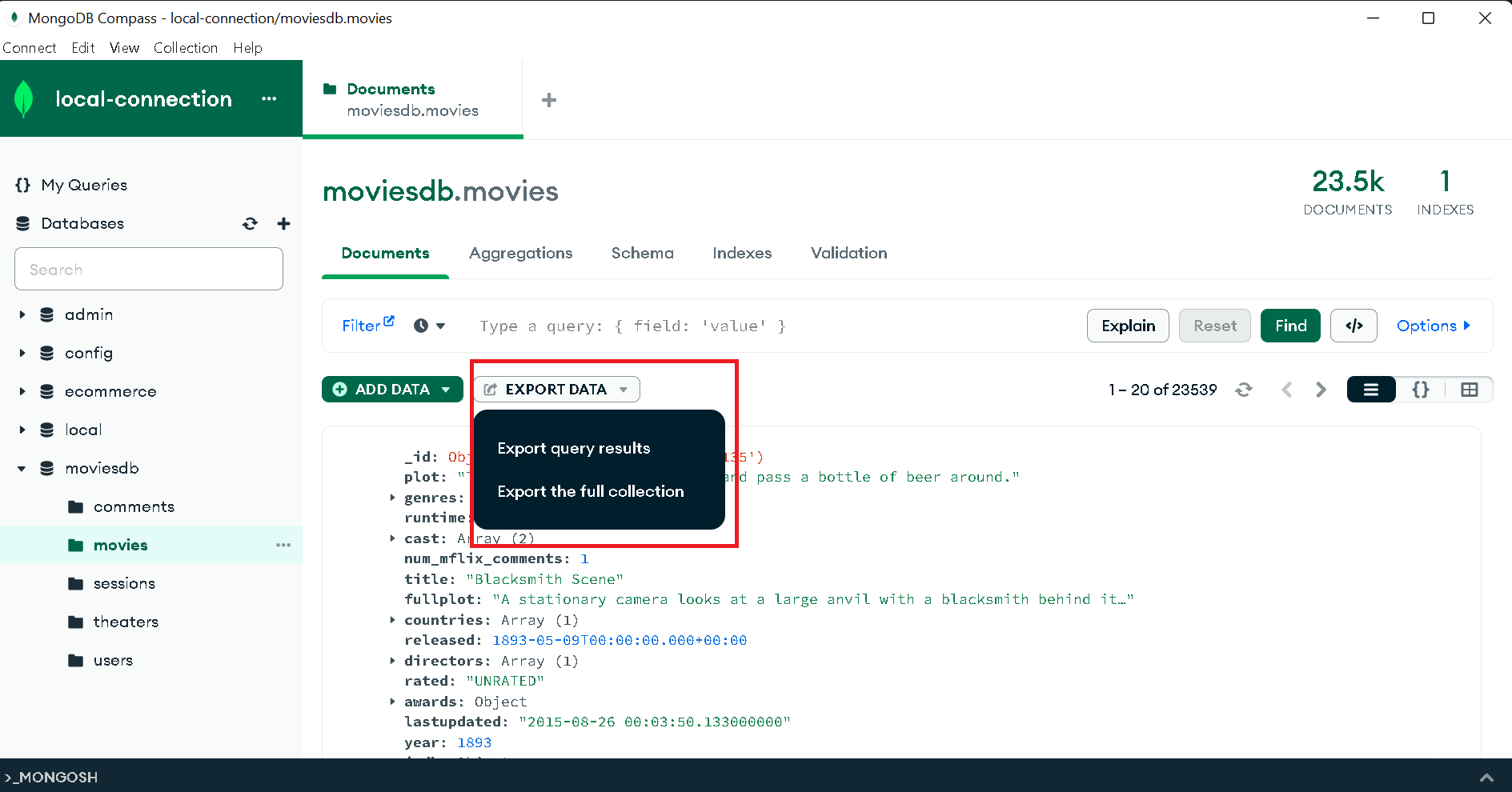 Mongodb Compass Export Collection
