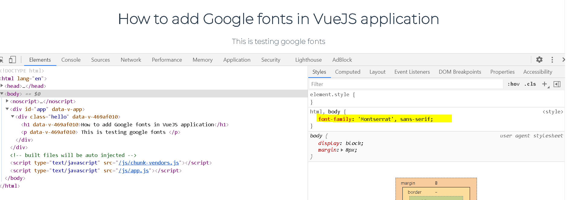 Google font Montserrat in vuejs testing